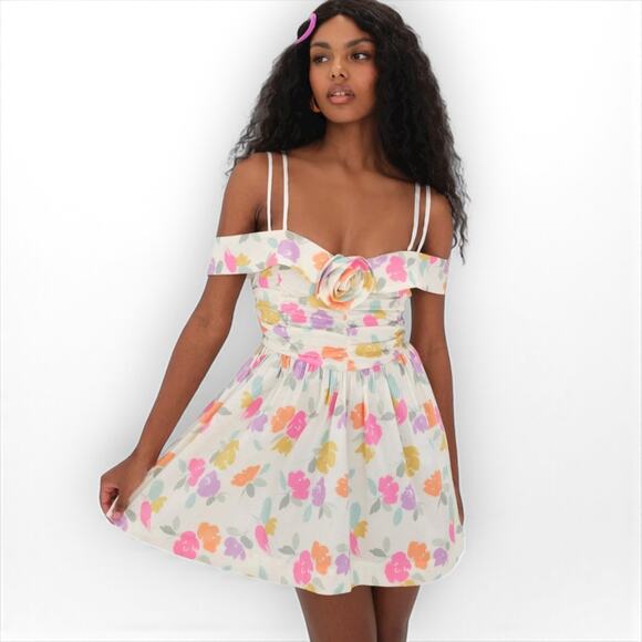 For Love & Lemons NWT Johannes Floral Mini Dress In Pastel Multicolor size Small - Picture 1 of 11